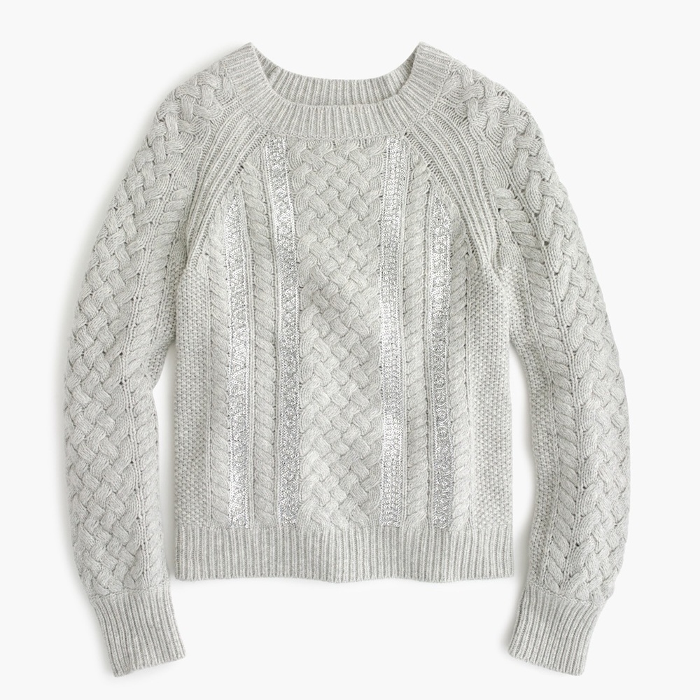 J Crew Cable Knit Sequin Sweater S